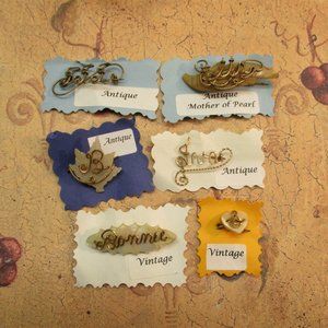 Antique Vintage Name Initial Pin Lot~ Mother of Pearl Gold Plate Wire Pins